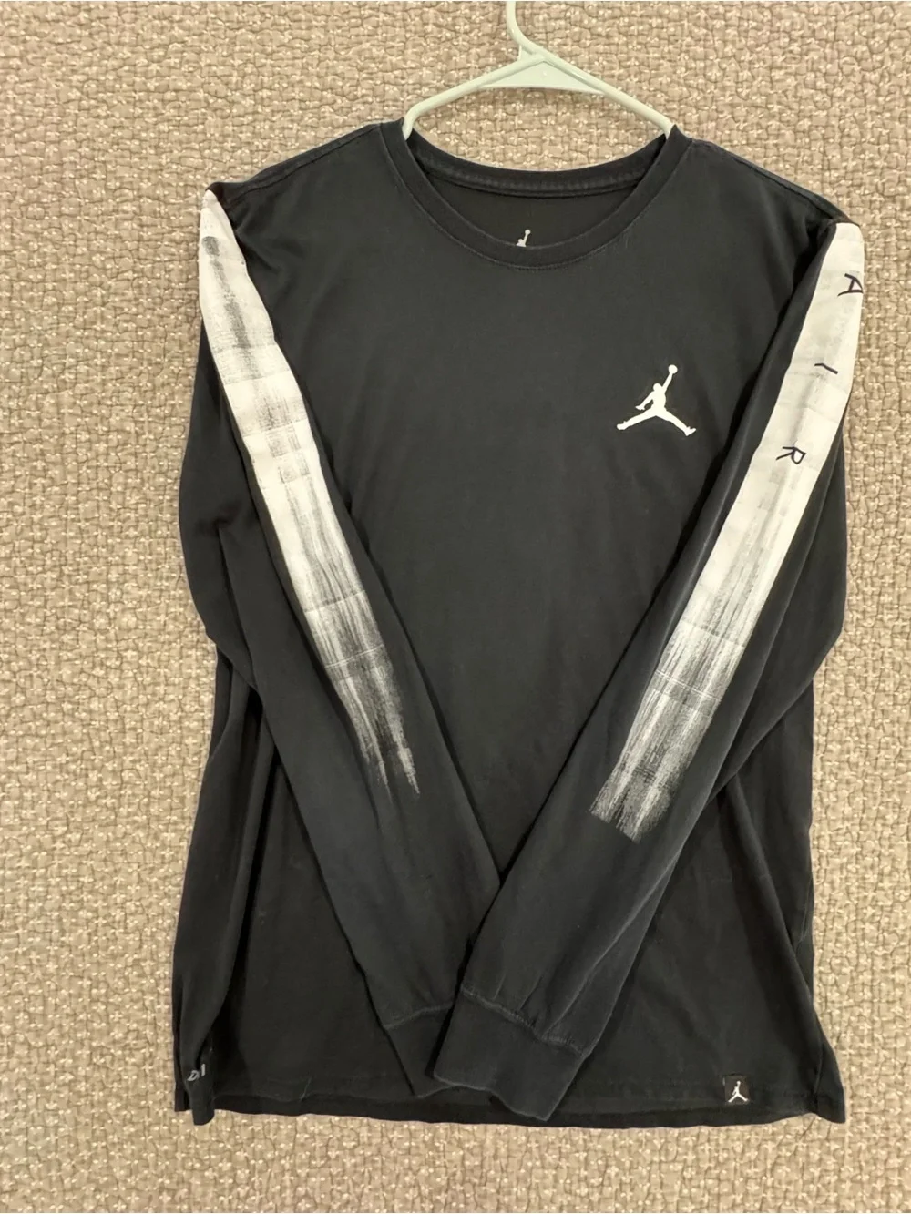Jordan Black Long Sleeve Tee with White Jumpman and Sleeve Brush Streaks